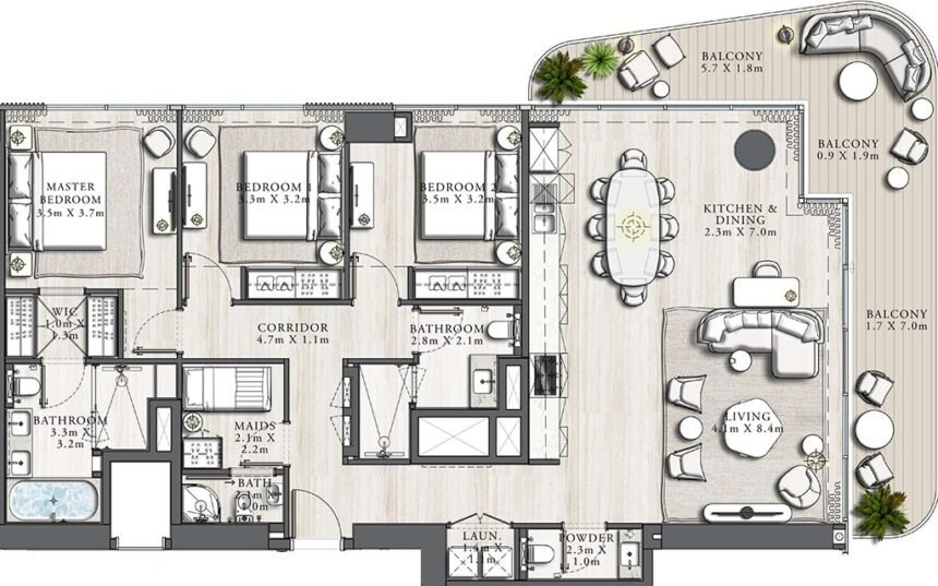 Планировки Address Residences The Bay - 3 спальни Апартаменты